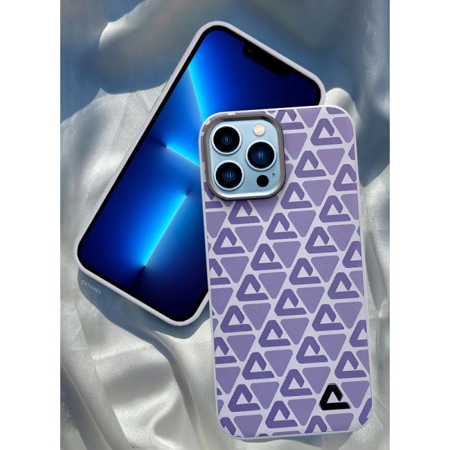 CATANES (for iPhone 13 Pro Max) Case Leather Back Cover Triangle Pattern Shockproof Protective Phone Case Purple
