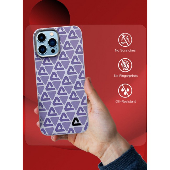 CATANES (for iPhone 13 Pro Max) Case Leather Back Cover Triangle Pattern Shockproof Protective Phone Case Purple