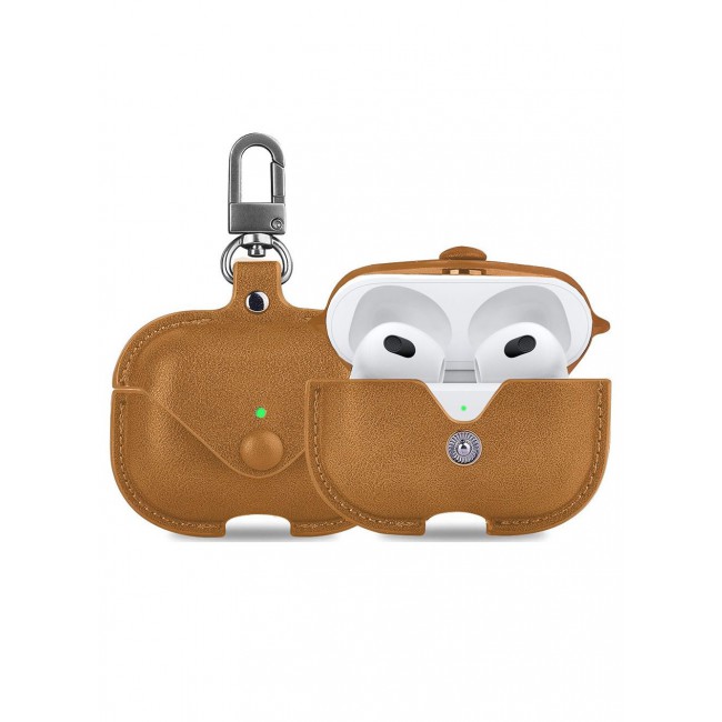 CATANES ( Case for Airpods 3rd ) Shockproof Cover with Keychain Compatible with 3rd Generation Headphone Light Brown Color