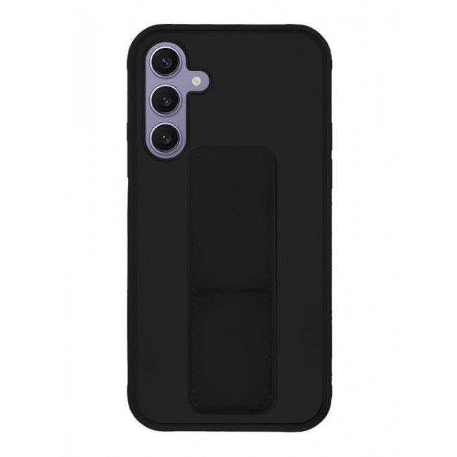 CATANES Samsung Galaxy S24 Plus Case Magnetic Stand and Holder Premium Silicone Vertical and Horizontal Hand Strap Grip Multi Stand Car Mount Kickstand Case Finger Strap Cover Black