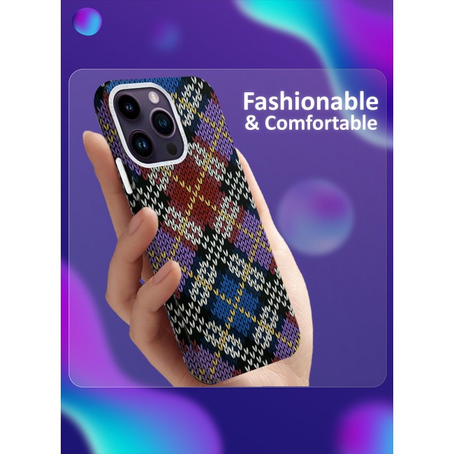 CATANES Ultra-Slim Woven Pattern Case Cover for iPhone 14 Pro Max Lightweight Protective Back Case - Multi Square