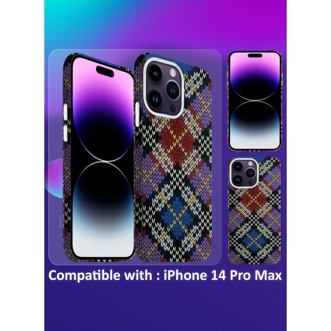 CATANES Ultra-Slim Woven Pattern Case Cover for iPhone 14 Pro Max Lightweight Protective Back Case - Multi Square