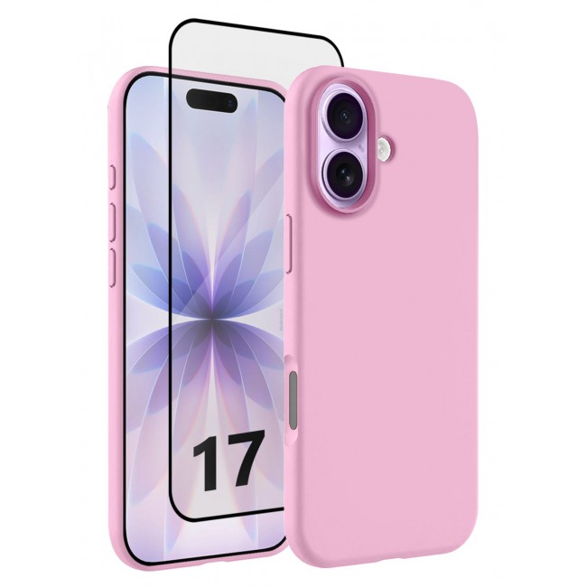 CATANES 2 Packs Silicone Protective Phone Case for iPhone 17 - Soft Anti-Scratch Microfiber Lining Ultra Slim Drop Protection Phone Cover with 3D Screen Protector - Pink