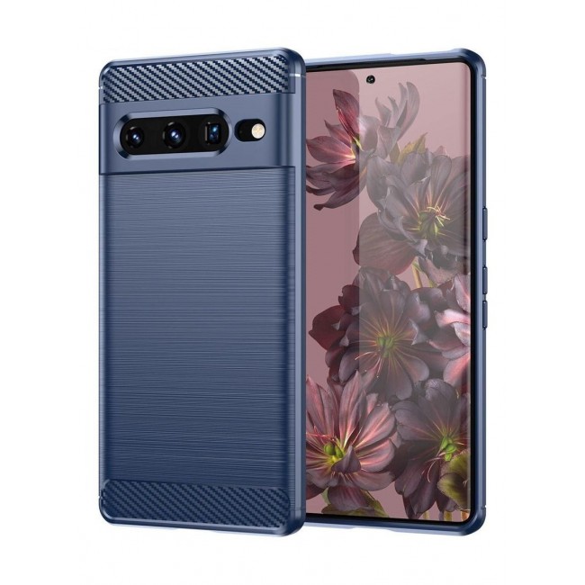 CATANES Google Pixel 7 Pro Case Slim Soft TPU Brushed Carbon Fiber Anti-Fingerprint Shockproof Cover Dark Blue