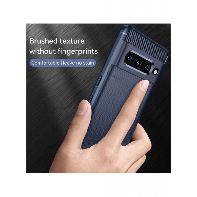 CATANES Google Pixel 7 Pro Case Slim Soft TPU Brushed Carbon Fiber Anti-Fingerprint Shockproof Cover Dark Blue