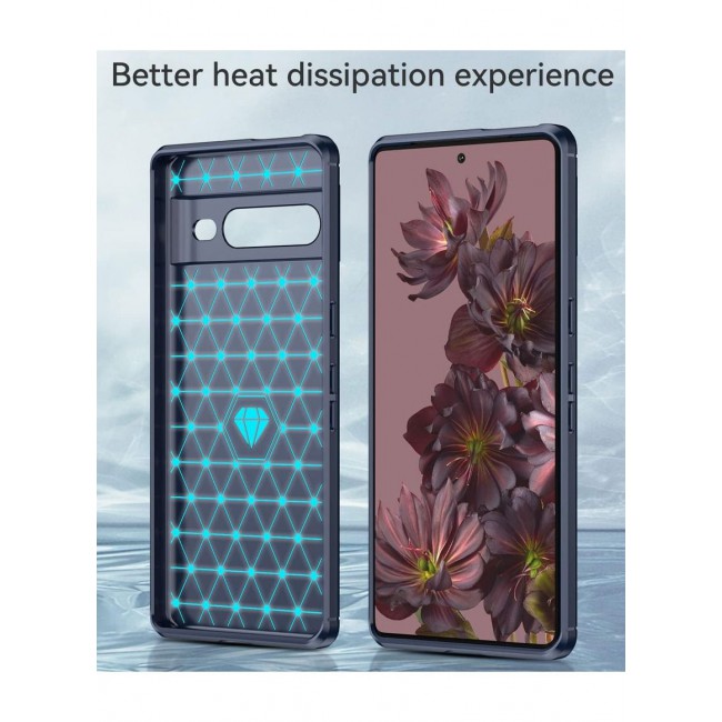 CATANES Google Pixel 7 Pro Case Slim Soft TPU Brushed Carbon Fiber Anti-Fingerprint Shockproof Cover Dark Blue