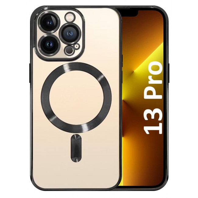 CATANES iPhone 13 Pro Clear Case with MagSafe Wireless Charging Compatible Back Cover with Electroplating Shockproof Frame Black
