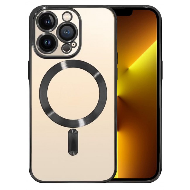 CATANES iPhone 13 Pro Clear Case with MagSafe Wireless Charging Compatible Back Cover with Electroplating Shockproof Frame Black