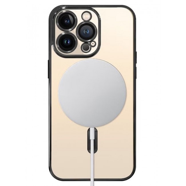 CATANES iPhone 13 Pro Clear Case with MagSafe Wireless Charging Compatible Back Cover with Electroplating Shockproof Frame Black