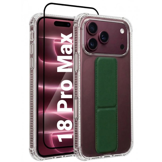 CATANES 2 Pack For iPhone 18 Pro Max Case Clear with Foldable Stand, Shockproof Protective Cover with Reinforced Corners, Transparent Bumper - Dark Green