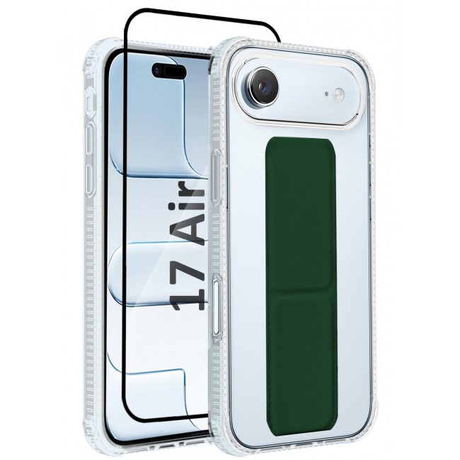 CATANES 2 Packs Finger Grip Clear Case Cover for iPhone 17 Air- Kickstand Car Magnetic Holder Multi-function Protective Two-in-one Case with 3D Screen Protector - Dark Green
