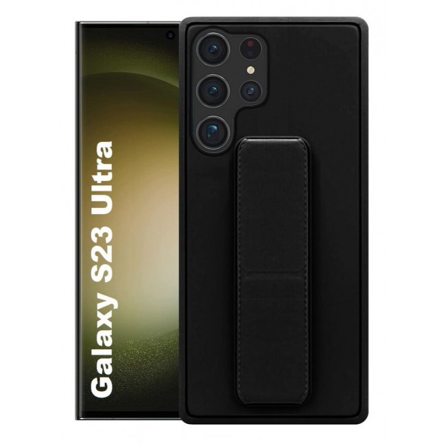 CATANES Samsung Galaxy S23 Ultra Grip Case Magnetic Kickstand Cover with Foldable Hand Strap Black