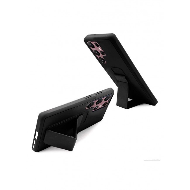 CATANES Samsung Galaxy S23 Ultra Grip Case Magnetic Kickstand Cover with Foldable Hand Strap Black