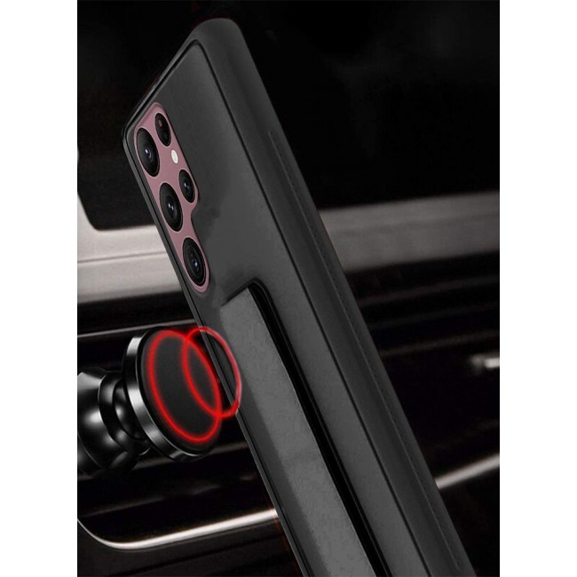 CATANES Samsung Galaxy S23 Ultra Grip Case Magnetic Kickstand Cover with Foldable Hand Strap Black