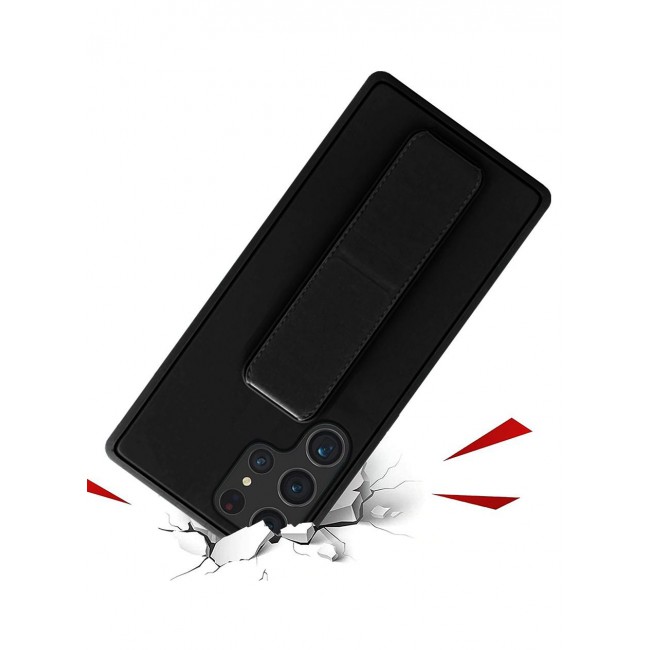 CATANES Samsung Galaxy S23 Ultra Grip Case Magnetic Kickstand Cover with Foldable Hand Strap Black