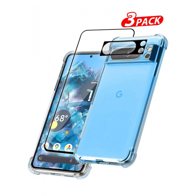 CATANES 3 Packs For Google Pixel 8 Pro TPU Case and Screen Protector and Camera Lens Protector Clear Transparent Shockproof Protective Phone Case Scratch Resistant Reinforced Corners Cover