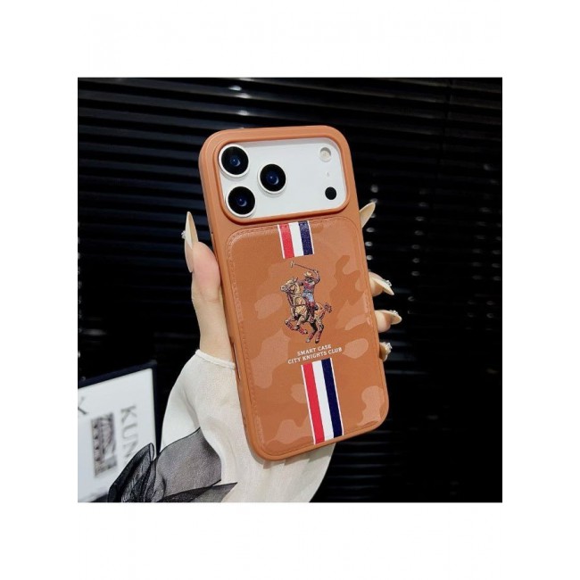 CATANES City Knights Club Luxury iPhone 17 Pro Max Case with Card Holder – Premium Men’s Gift Idea – Professional Camo Business Tech Cover with Shockproof Armor & Designer Polo Embroidery- Brown