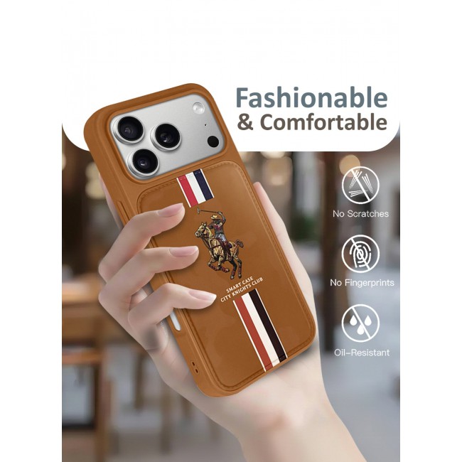 CATANES City Knights Club Luxury iPhone 17 Pro Max Case with Card Holder – Premium Men’s Gift Idea – Professional Camo Business Tech Cover with Shockproof Armor & Designer Polo Embroidery- Brown