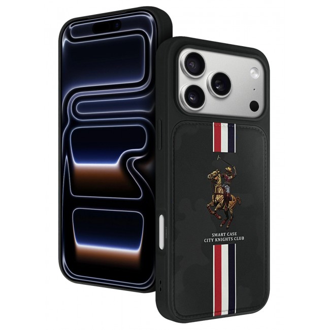 CATANES City Knights Club Luxury iPhone 17 Pro Max Case with Card Holder – Premium Men’s Gift Idea – Professional Camo Business Tech Cover with Shockproof Armor & Designer Polo Embroidery- Black