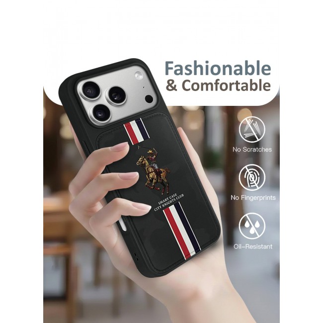 CATANES City Knights Club Luxury iPhone 17 Pro Max Case with Card Holder – Premium Men’s Gift Idea – Professional Camo Business Tech Cover with Shockproof Armor & Designer Polo Embroidery- Black