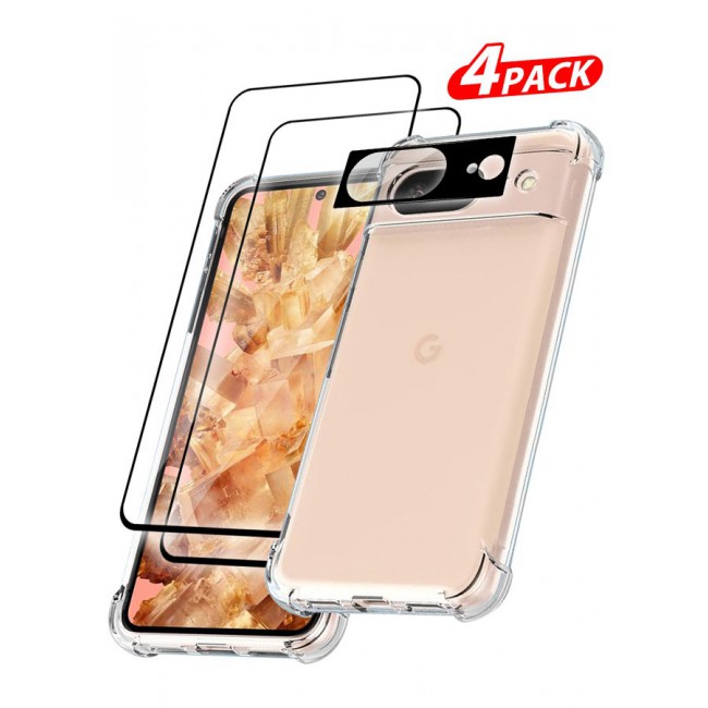 CATANES 4 Packs For Google Pixel 8 TPU Case and 2 Screen Protectors and Camera Lens Protector Clear Transparent Shockproof Protective Phone Case Scratch Resistant Reinforced Corners Cover