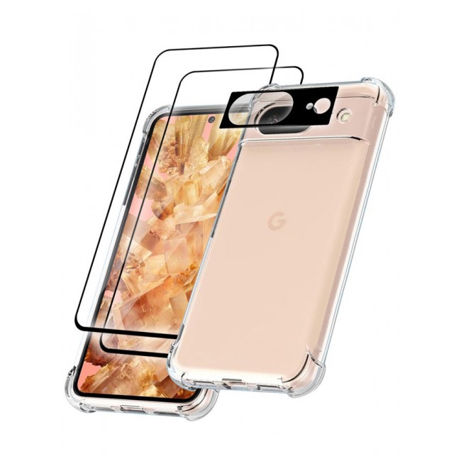 CATANES 4 Packs For Google Pixel 8 TPU Case and 2 Screen Protectors and Camera Lens Protector Clear Transparent Shockproof Protective Phone Case Scratch Resistant Reinforced Corners Cover