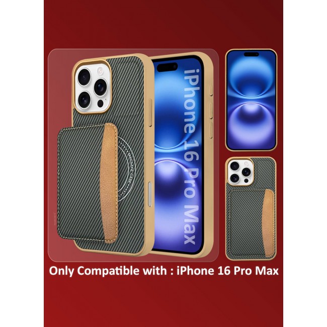CATANES iPhone 16 Pro Max Case 3Packs Antifingerprint Cover with Detachable Wallet Card Slot Shell Insert Card Holder Anti Fall Protection Carbon Fiber Design with Two 3D Screen Protectors - Beige