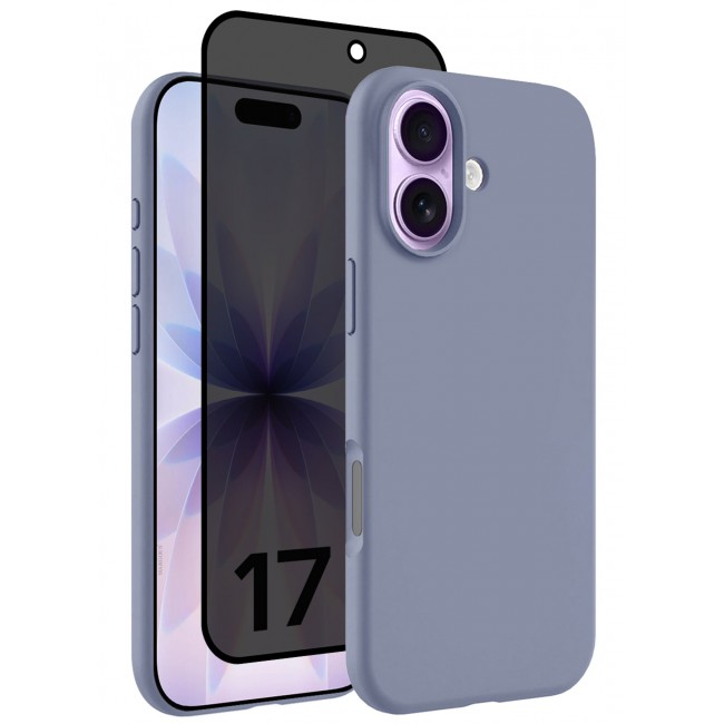 CATANES 2 Packs Silicone Protective Phone Case for iPhone 17 - Soft Anti-Scratch Microfiber Lining Ultra Slim Drop Protection Phone Cover with Privacy Screen Protector - Pastel Purple