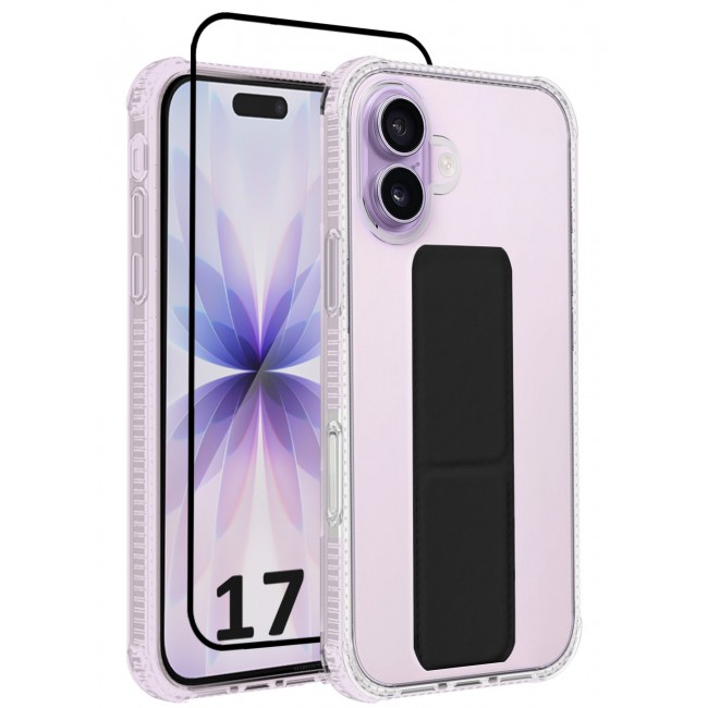 CATANES 2 Packs Finger Grip Clear Case Cover for iPhone 17- Kickstand Car Magnetic Holder Multi-function Protective Two-in-one Case with 3D Screen Protector - Black
