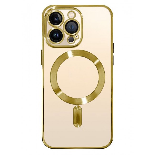 CATANES 2Pack for iPhone 14 Pro Max Magsafe Case and Screen Protector Clear Electroplating Frame Wireless Charging Cover with Tempered Glass Gold/Clear
