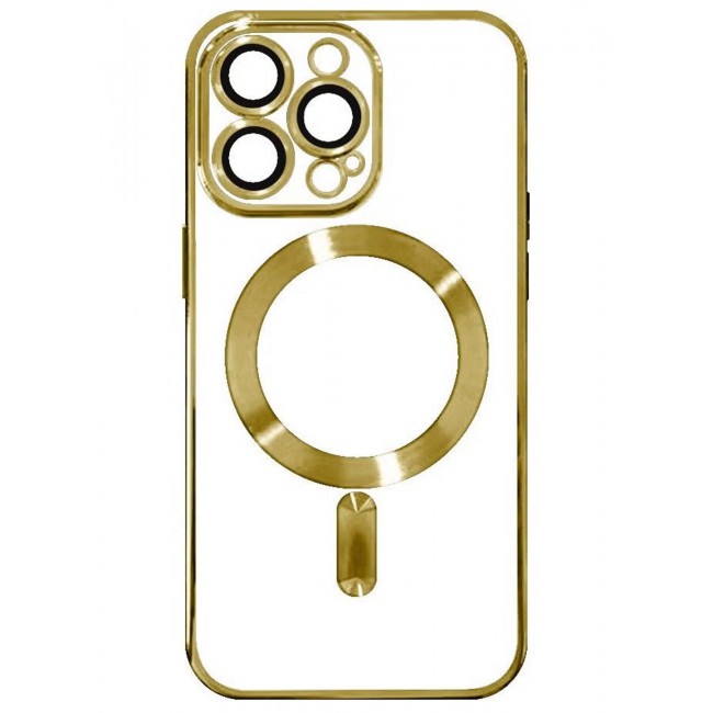 CATANES 2Pack for iPhone 14 Pro Max Magsafe Case and Screen Protector Clear Electroplating Frame Wireless Charging Cover with Tempered Glass Gold/Clear