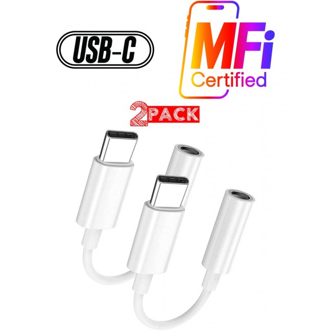 CATANES 2Pack USB C to 3.5mm AUX Jack Adapter Type C to Headphone Jack Adapter / White Colour