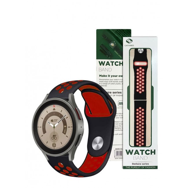 CATANES Samsung Galaxy Watch 5 Band Galaxy Watch 5 Pro Band Replacement Silicone Strap 20mm Smart Watch Wristband Compatible with Galaxy Watch5 (44mm/40mm) Galaxy Watch5 Pro (45mm) Black/Red