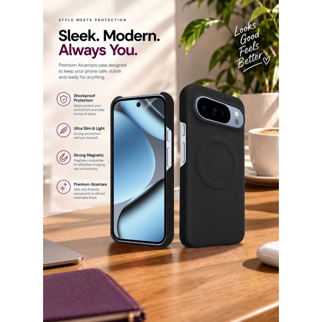 CATANES Premium Alcantara Case for Google Pixel 10 Pro Magnetic Shockproof Slim Cover - Black
