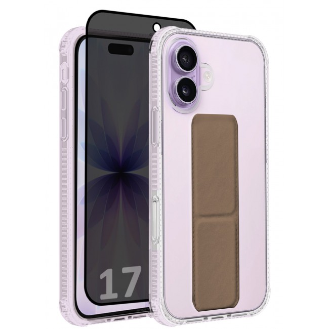 CATANES 2 Packs Finger Grip Clear Case Cover for iPhone 17- Kickstand Car Magnetic Holder Multi-function Protective Two-in-one Case with Privacy Screen Protector - Brown