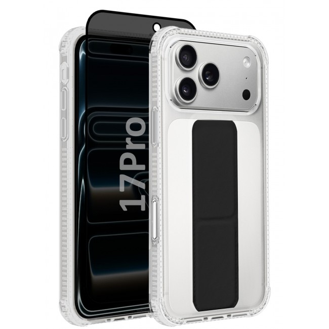 CATANES 2 Packs Finger Grip Clear Case Cover for iPhone 17 Pro- Kickstand Car Magnetic Holder Multi-function Protective Two-in-one Case with Privacy Screen Protector - Black