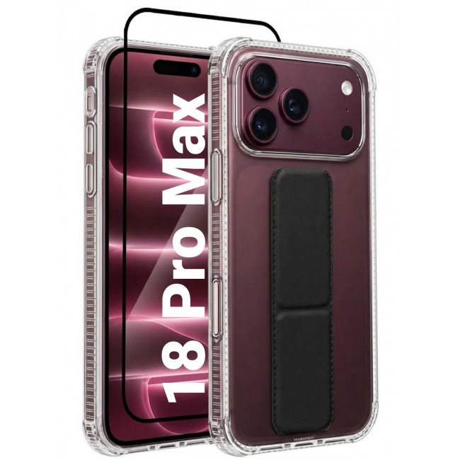 CATANES 2 Pack For iPhone 18 Pro Max Case Clear with Foldable Stand, Shockproof Protective Cover with Reinforced Corners, Transparent Bumper - Black