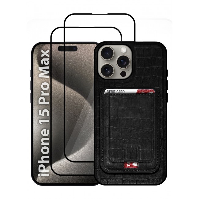 CATANES iPhone 15 Pro Max Case 3 Pack, Soft Flexible PU Leather, Durable Anti-Scratch Case with Detachable Classic Card Wallet Holder,1 case 2 Screen Protectors