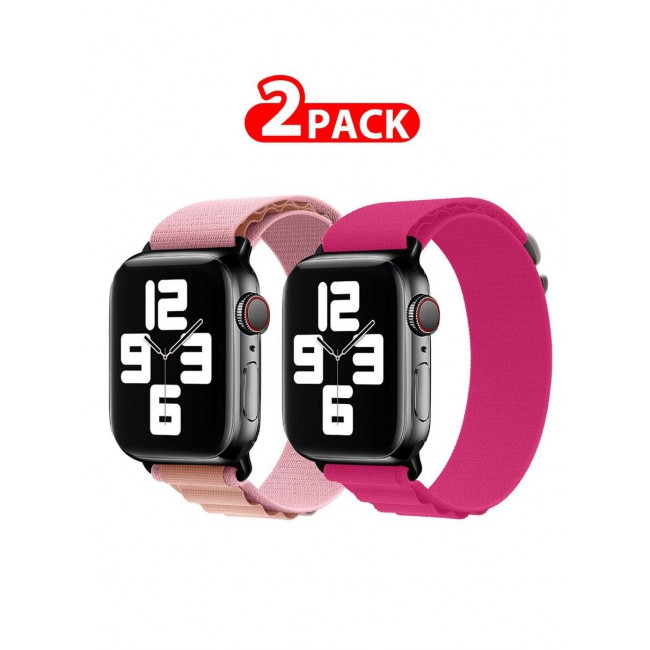 CATANES 2 Pack Of Apple Watch Alpine Loop Band 38mm 40mm 41mm Women Men Adjustable with Metal G-Hook Strap for iWatch Series 7/SE/6/5/4/3/2/1 Pink/Hot Pink