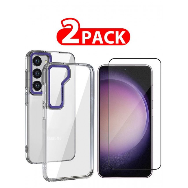 CATANES 2 Pack For Samsung Galaxy S23 Clear Case With Screen Protector Purple Edge