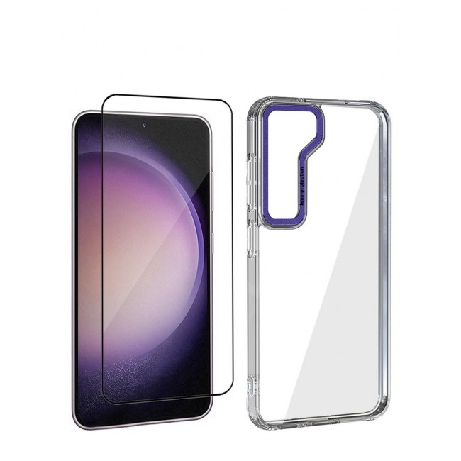 CATANES 2 Pack For Samsung Galaxy S23 Clear Case With Screen Protector Purple Edge