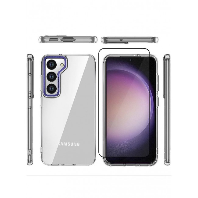 CATANES 2 Pack For Samsung Galaxy S23 Clear Case With Screen Protector Purple Edge