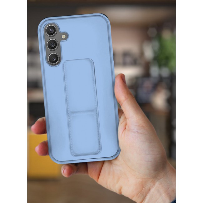 CATANES Samsung Galaxy S24 Case Magnetic Stand and Holder Premium Silicone Vertical and Horizontal Hand Strap Grip Multi Stand Car Mount Kickstand Case Finger Strap Cover Light Blue