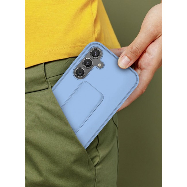CATANES Samsung Galaxy S24 Case Magnetic Stand and Holder Premium Silicone Vertical and Horizontal Hand Strap Grip Multi Stand Car Mount Kickstand Case Finger Strap Cover Light Blue