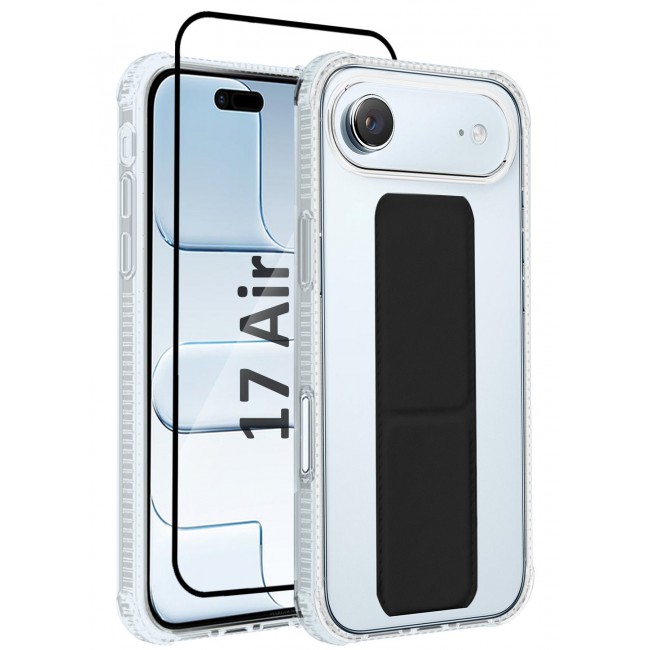 CATANES 2 Packs Finger Grip Clear Case Cover for iPhone 17 Air- Kickstand Car Magnetic Holder Multi-function Protective Two-in-one Case with 3D Screen Protector - Black