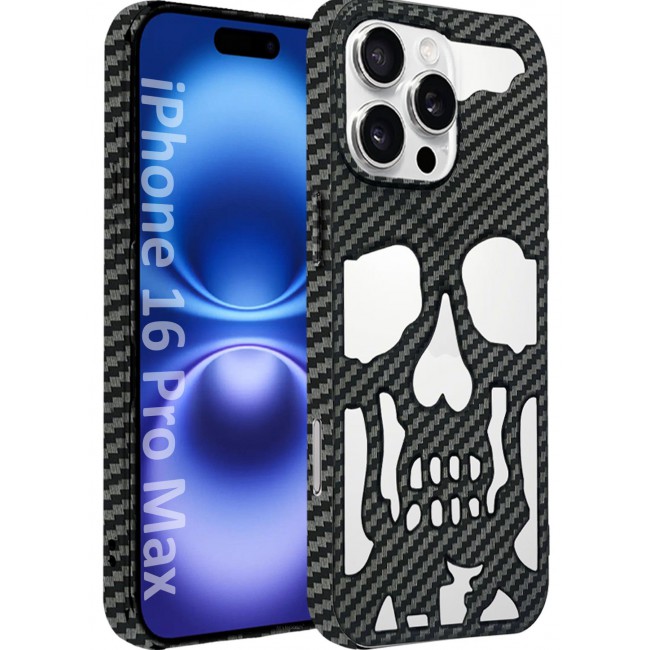 CATANES iPhone 16 Pro Max Case Cover Soft TPU and Glossy with Skull Design - Carbon Fiber