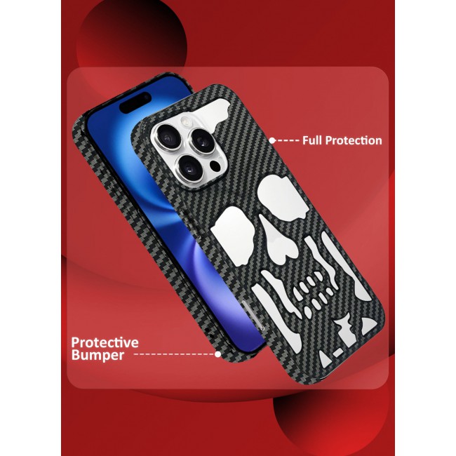 CATANES iPhone 16 Pro Max Case Cover Soft TPU and Glossy with Skull Design - Carbon Fiber