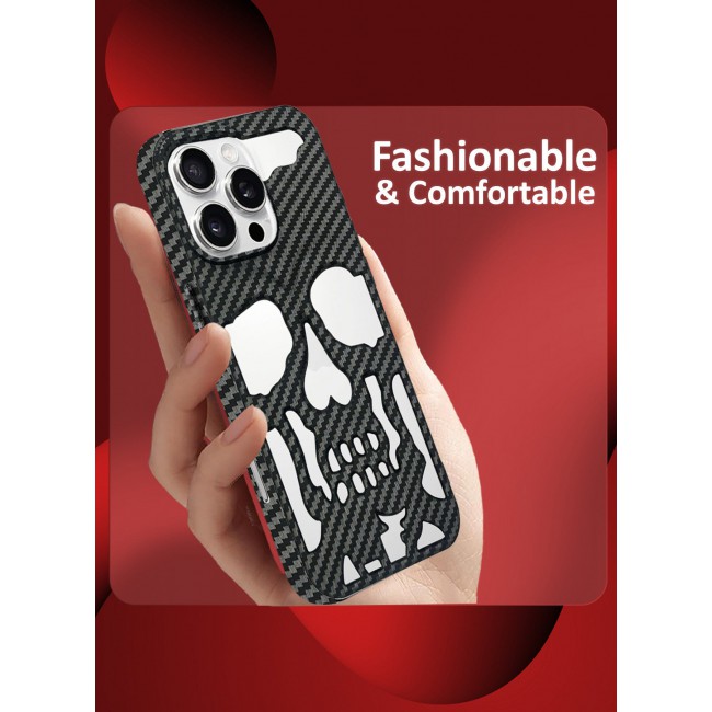 CATANES iPhone 16 Pro Max Case Cover Soft TPU and Glossy with Skull Design - Carbon Fiber