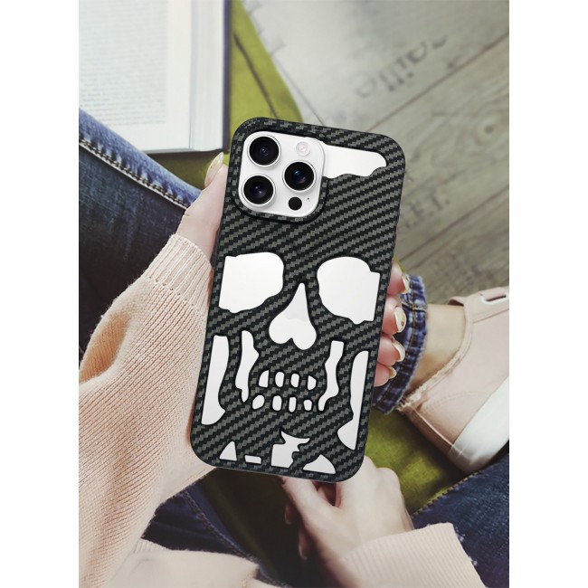CATANES iPhone 16 Pro Max Case Cover Soft TPU and Glossy with Skull Design - Carbon Fiber