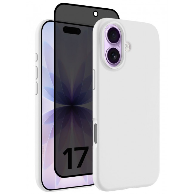 CATANES 2 Packs Silicone Protective Phone Case for iPhone 17 - Soft Anti-Scratch Microfiber Lining Ultra Slim Drop Protection Phone Cover with Privacy Screen Protector - White